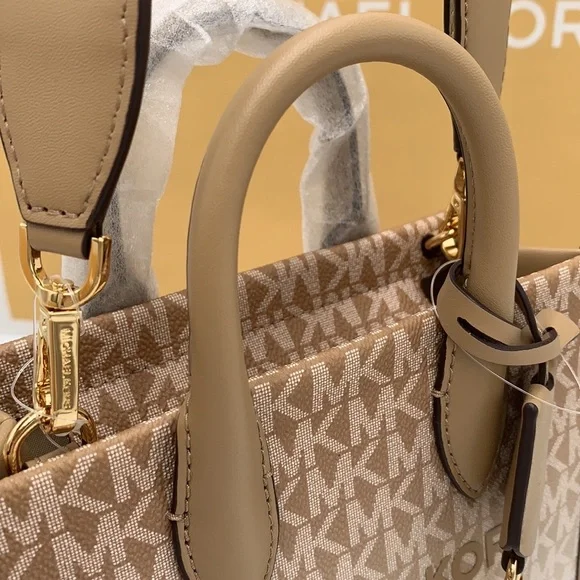 Michael Kors Mirella Extra-Small Ombré Logo Crossbody XBODY ShopperBag Camel NWT - Picture 10 of 16